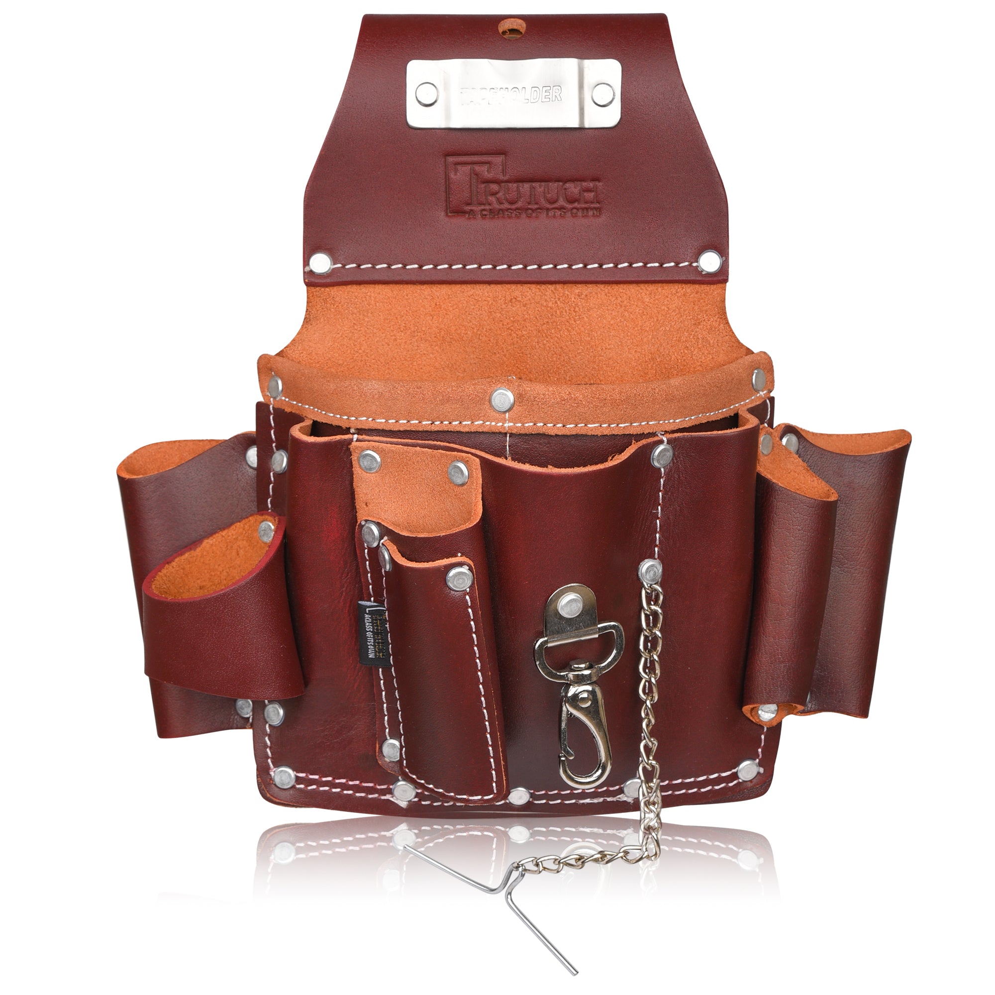 Rising Star Genuine 100% Leather Carpenter Tool Pouch, Tool Bag with  Leather Belt, Tool Belt for Electrician,Framer, Maroon,Men
