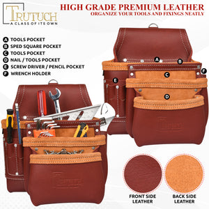 Trutuch Grain Leather Tool Belt, Carpenter Tool Belt, Drywall Tool Belt for Men, 17 Pockets, TT-2000-R