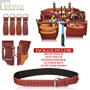 Trutuch Grain Leather Tool Belt, Carpenter Tool Belt, Drywall Tool Belt for Men, 17 Pockets, TT-2000-R