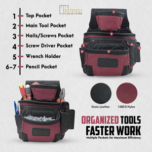 Trutuch Nylon and Leather Tool Belt, 1680 D Framers Tool Belt, Electrician Carpenter Tool Bag Set, TT-1650-R