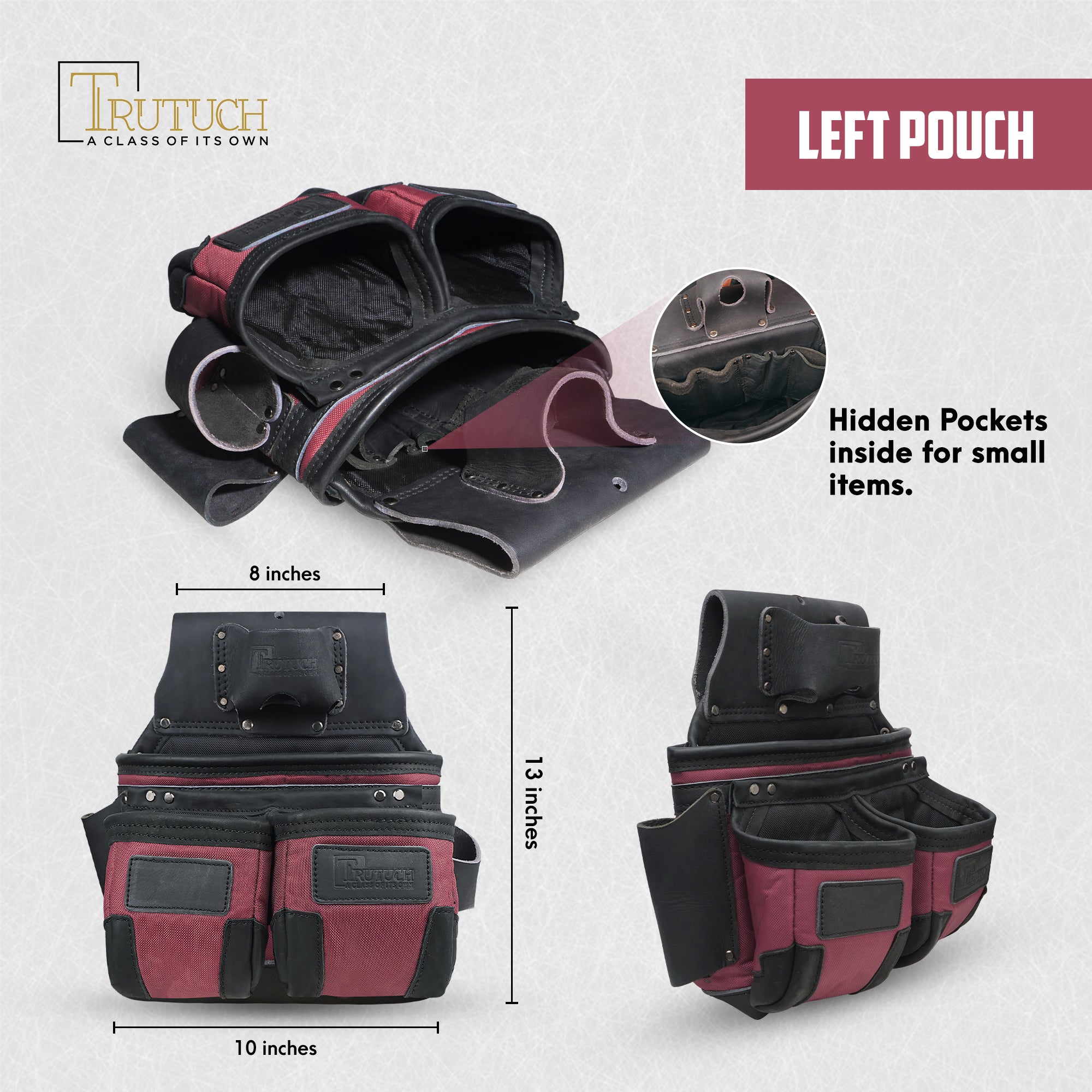 Trutuch Black Nylon & Leather Tool Belt with Leather Work Suspender, Framers Tool Belt, Electrician, Construction, Drywall Tool Belt, TT-1650-R-7060-S