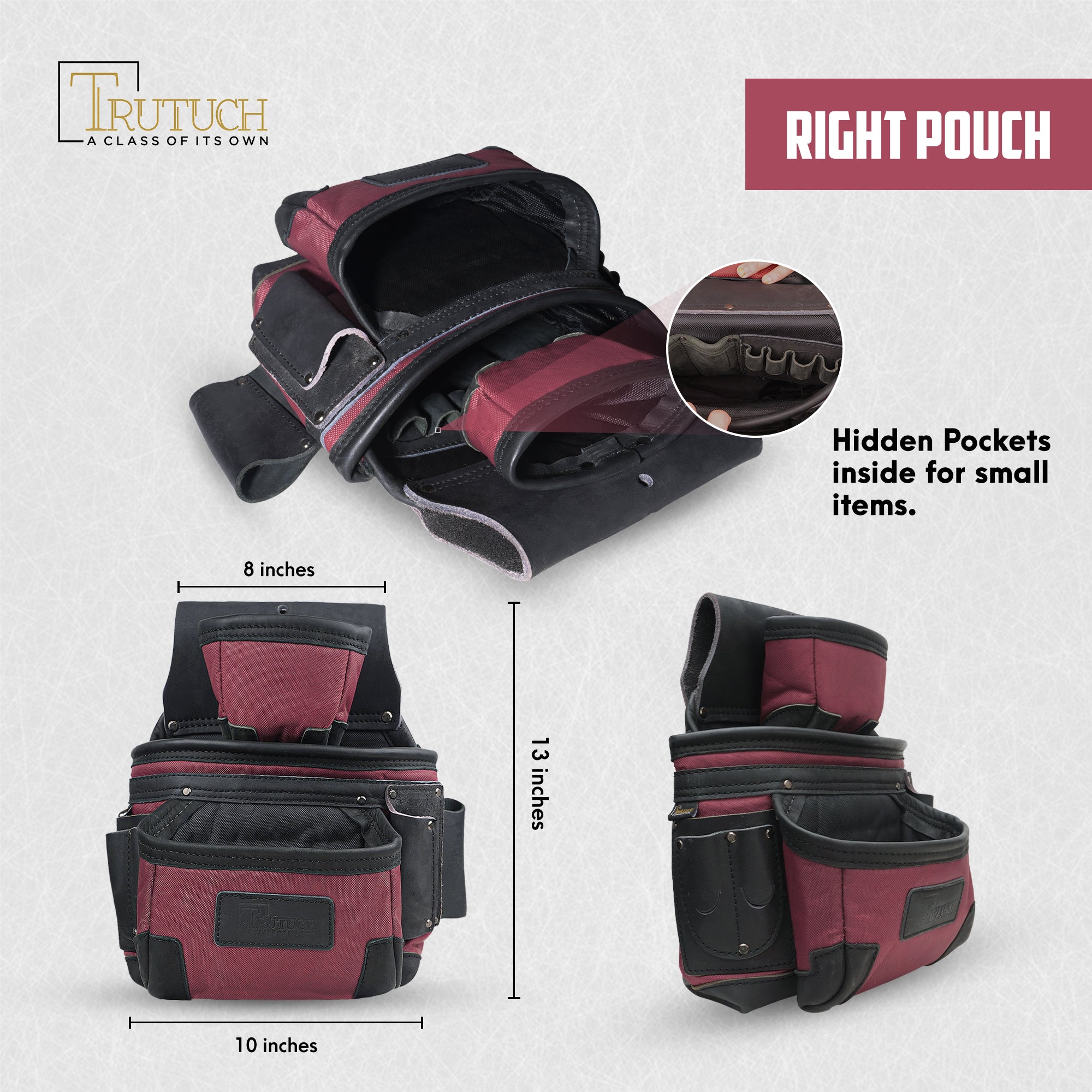Trutuch Nylon and Leather Tool Belt, 1680 D Framers Tool Belt, Electrician Carpenter Tool Bag Set, TT-1650-R