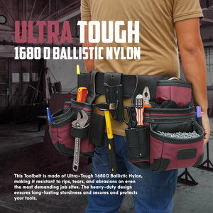 Trutuch Nylon and Leather Tool Belt, 1680 D Framers Tool Belt, Electrician Carpenter Tool Bag Set, TT-1650-R