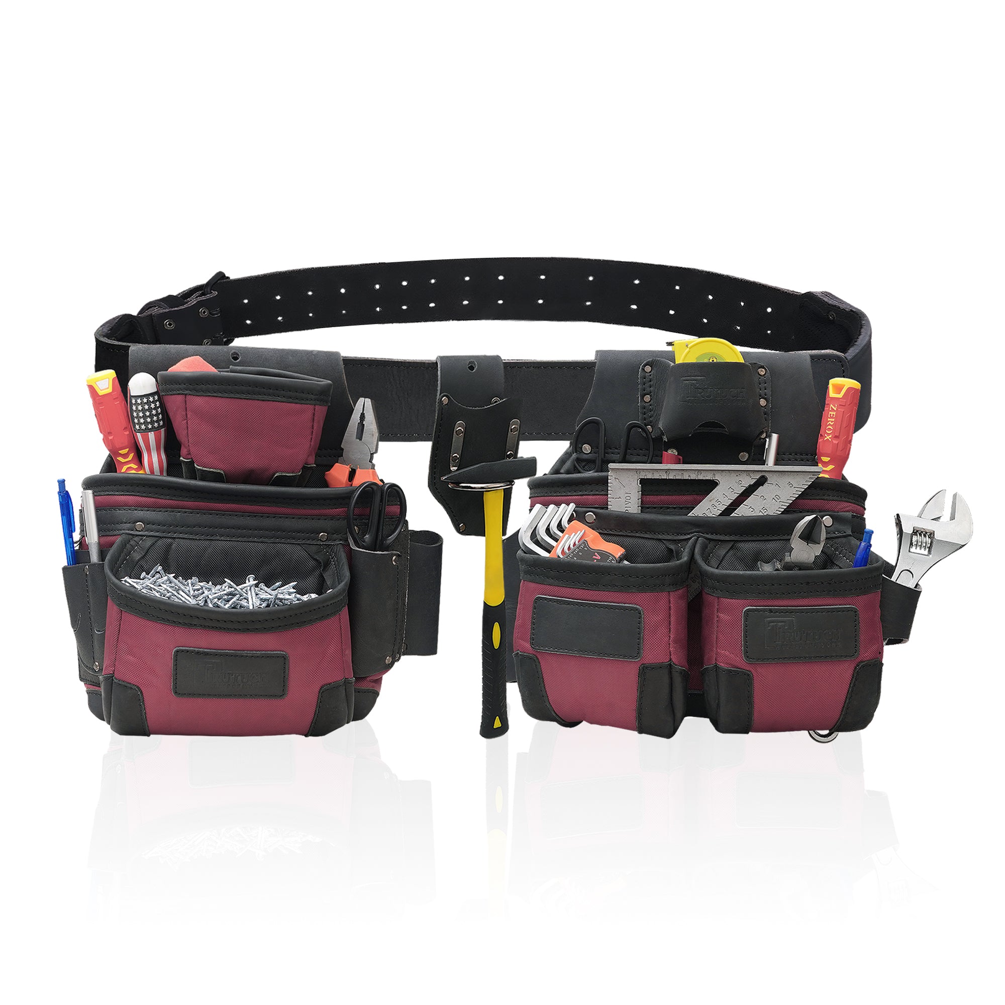 Trutuch Nylon and Leather Tool Belt, 1680 D Framers Tool Belt, Electrician Carpenter Tool Bag Set, TT-1650-R