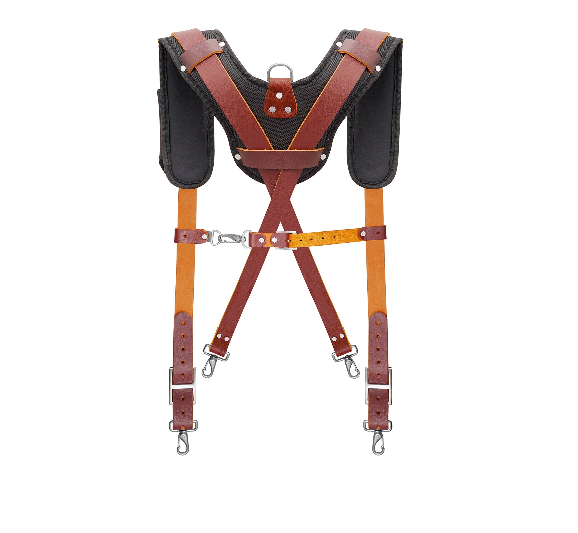 Trutuch Maroon Leather Work Suspenders with Cell Phone Pocket, Comfortable Padded Leather Tool Belt Suspenders, Maroon Suspension System, TT-7050-S