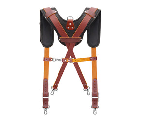 Trutuch Maroon Leather Work Suspenders with Cell Phone Pocket, Comfortable Padded Leather Tool Belt Suspenders, Maroon Suspension System, TT-7050-S
