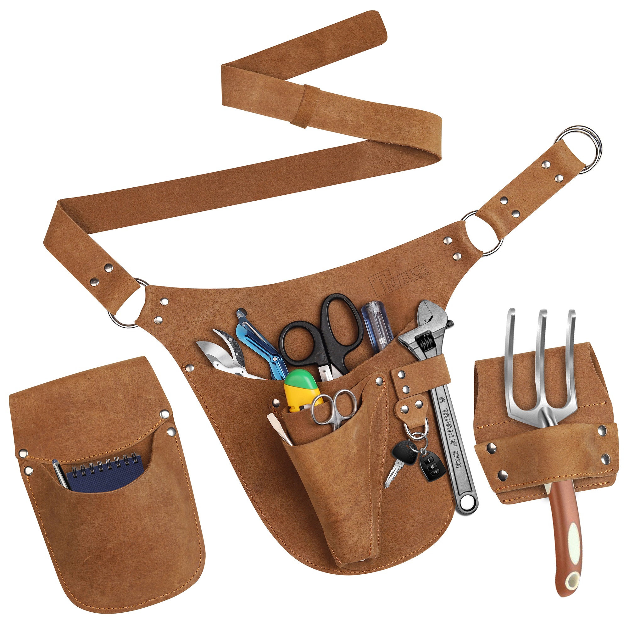 Trutuch Leather Garden Tool Belt for Men Women, Gardening Tool Pouch, Gardener Apron, Holster Pouch, Florist Belt, TT-5010-G