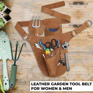 Trutuch Leather Garden Tool Belt for Men Women, Gardening Tool Pouch, Gardener Apron, Holster Pouch, Florist Belt, TT-5010-G