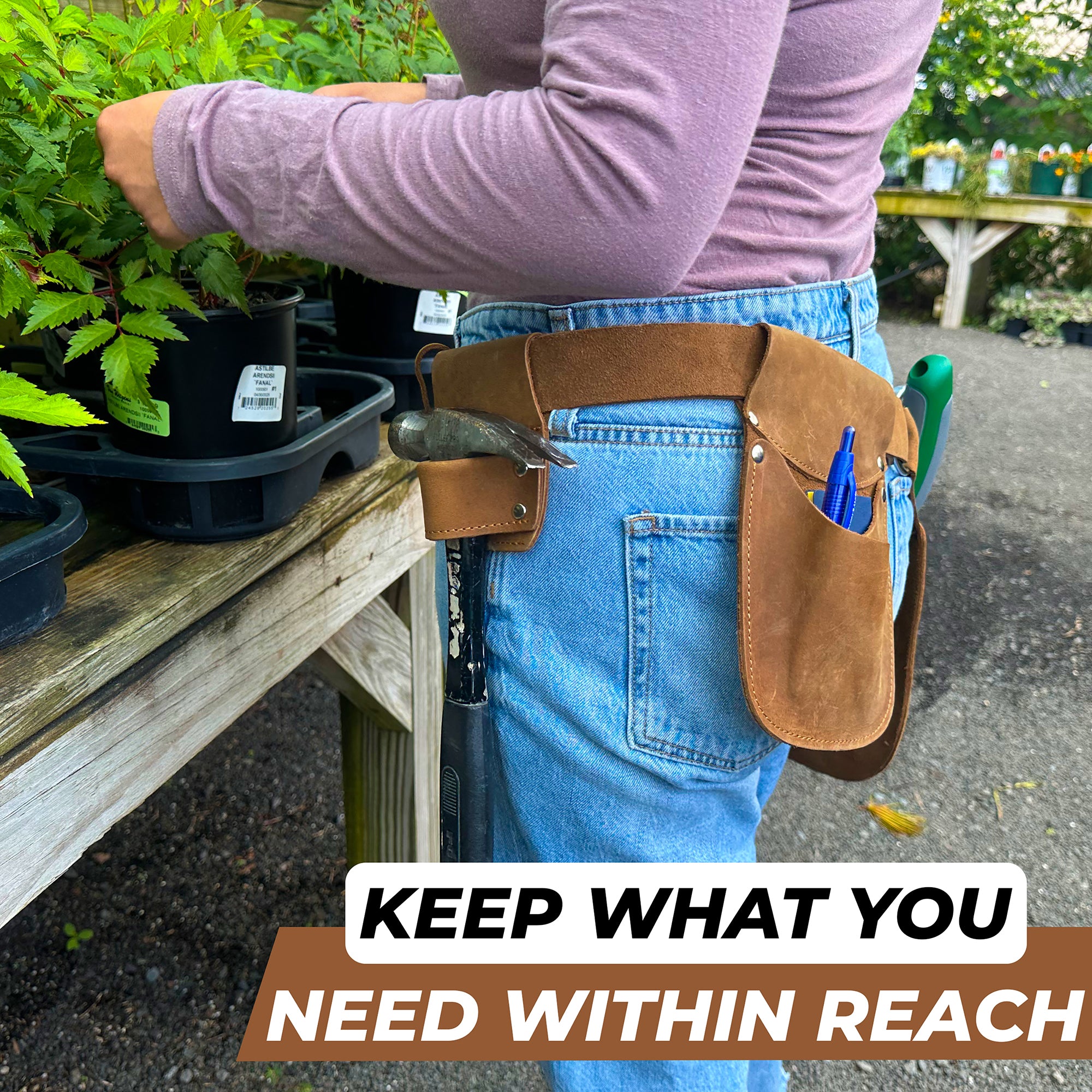 Trutuch Leather Garden Tool Belt for Men Women, Gardening Tool Pouch, Gardener Apron, Holster Pouch, Florist Belt, TT-5010-G