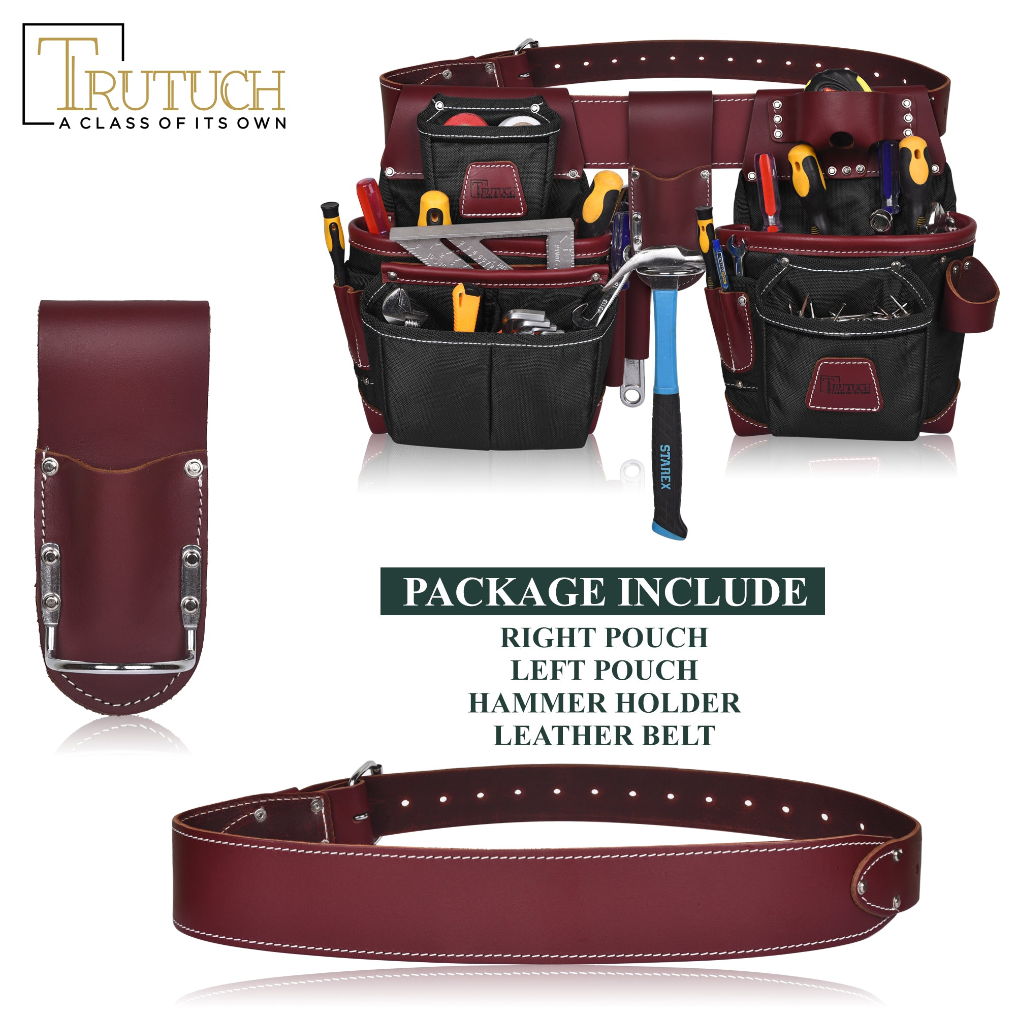 Trutuch Nylon & Leather Tool Belt, Framers Tool Belt, Electrician Carpenter Tool Bag Set, TT-1600-RR