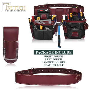 Trutuch Nylon & Leather Tool Belt, Framers Tool Belt, Electrician Carpenter Tool Bag Set, TT-1600-RR