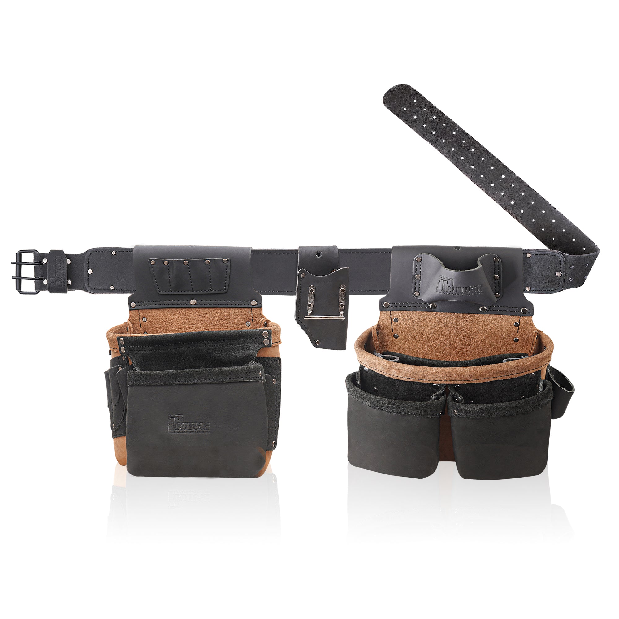 Trutuch Oil Tanned Leather Tool Belt with Leather Work Suspender, Framers Tool Belt, Electrician, Construction, Drywall Tool Belt TT-3050-R-7060-S