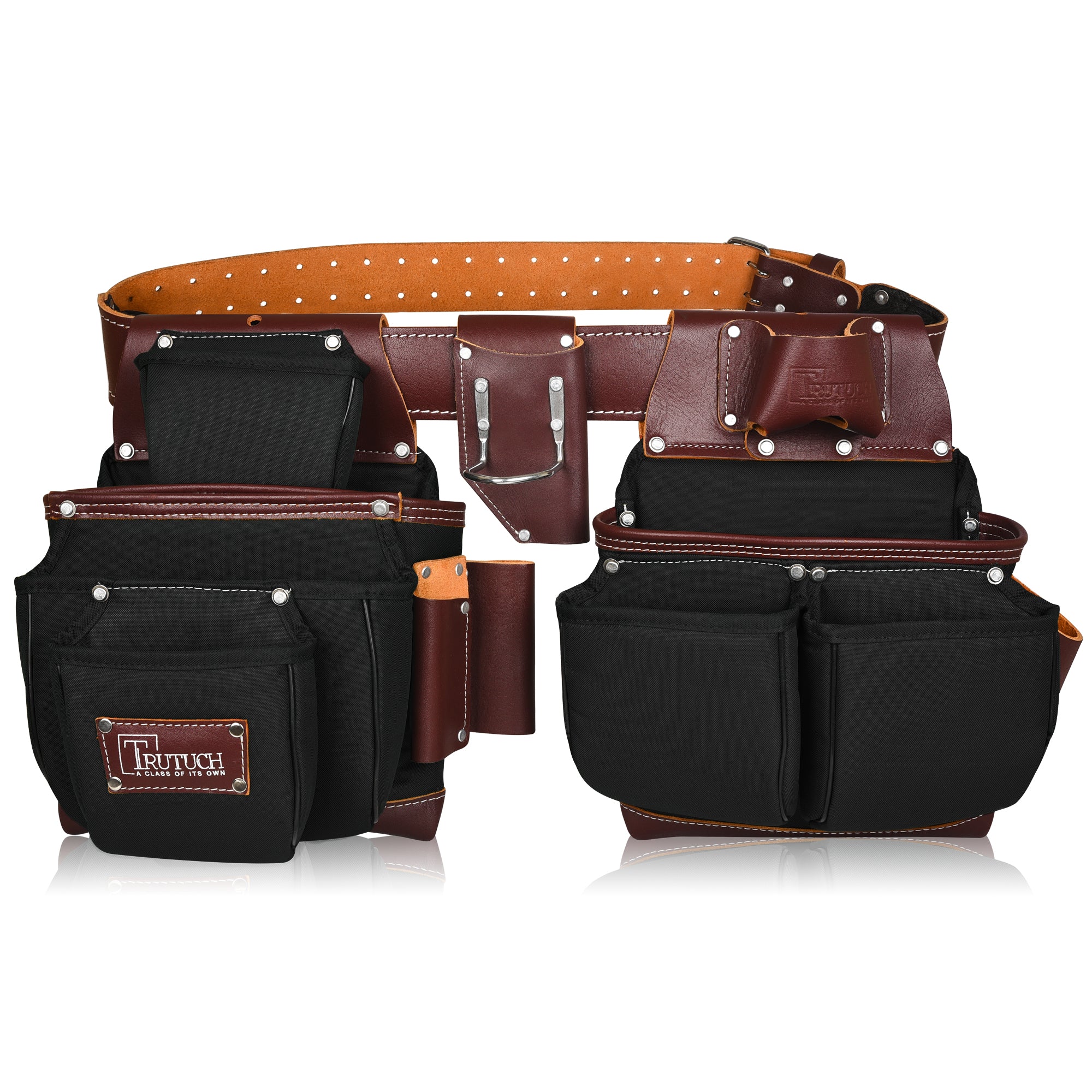 Trutuch Nylon and Leather Tool Belt, Nylon Tool Bag for Carpenter, Tool Pouch, Electrician, TT-1520-R