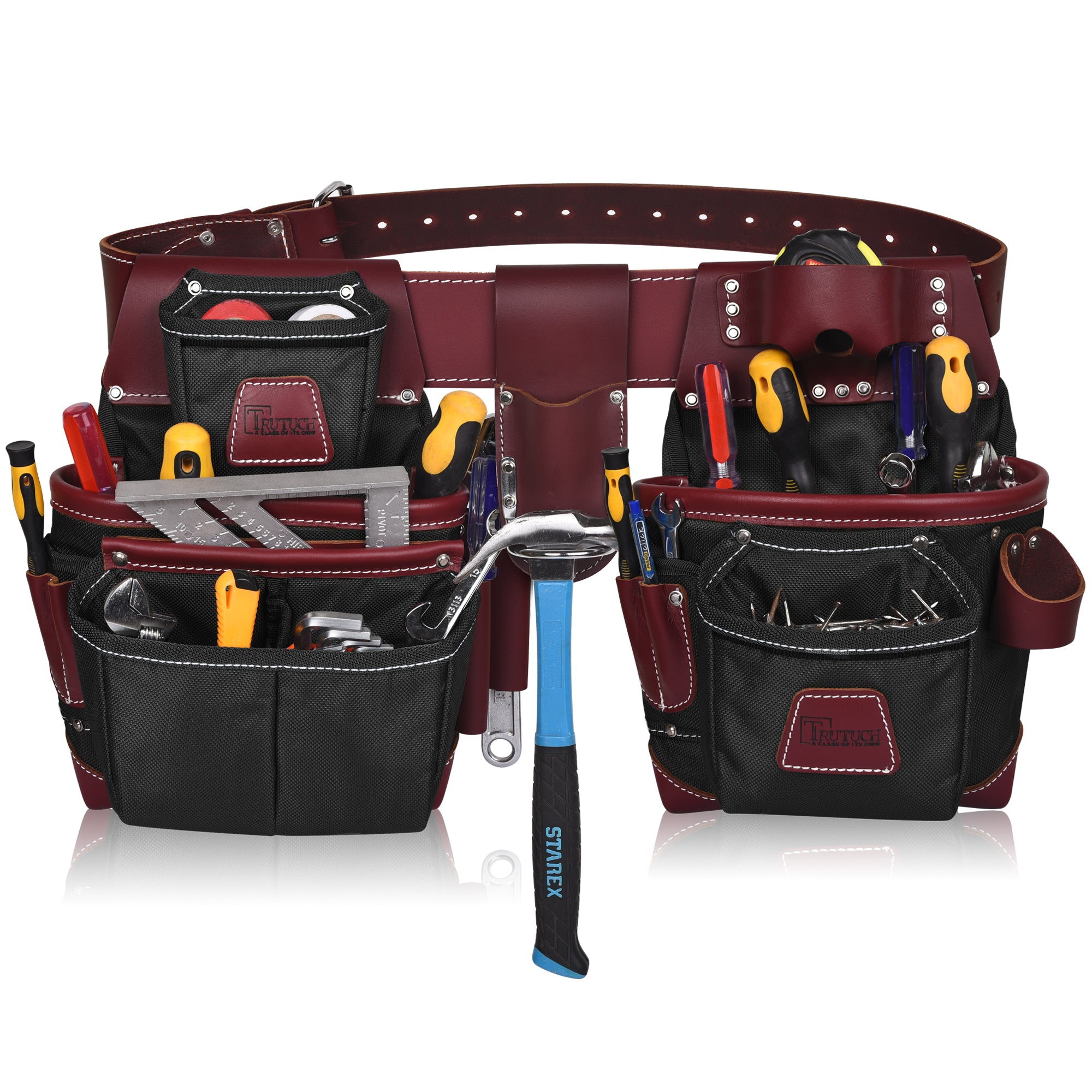 Trutuch Nylon & Leather Tool Belt, Framers Tool Belt, Electrician Carpenter Tool Bag Set, TT-1600-RR