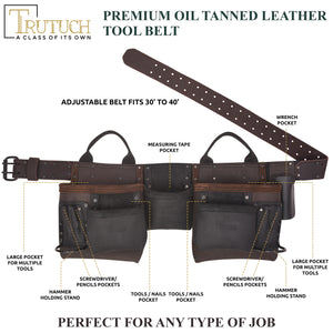Trutuch Brown Combine Leather Tool Belt, Carpenter Tool Belt, Drywall Tool Belt for Handyman, TT-4030-R