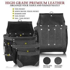 Trutuch Black Grain Leather Tool Belt for Men, Carpenter Tool Bag,18 Pockets, Tool Pouch, TT-3020-R