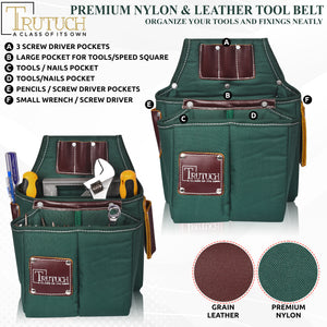 Trutuch Nylon & Leather Tool Belt, Framers Tool Belt, Electrician Carpenter Tool Bag Set, TT-1710-R