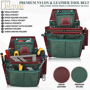 Trutuch Nylon and Leather Tool Belt, Framers Tool Belt, Electrician Carpenter Tool Bag Set, TT-1610-R