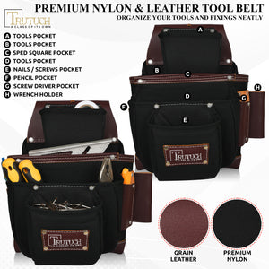 Trutuch Nylon and Leather Tool Belt, Nylon Tool Bag for Carpenter, Tool Pouch, Electrician, TT-1520-R