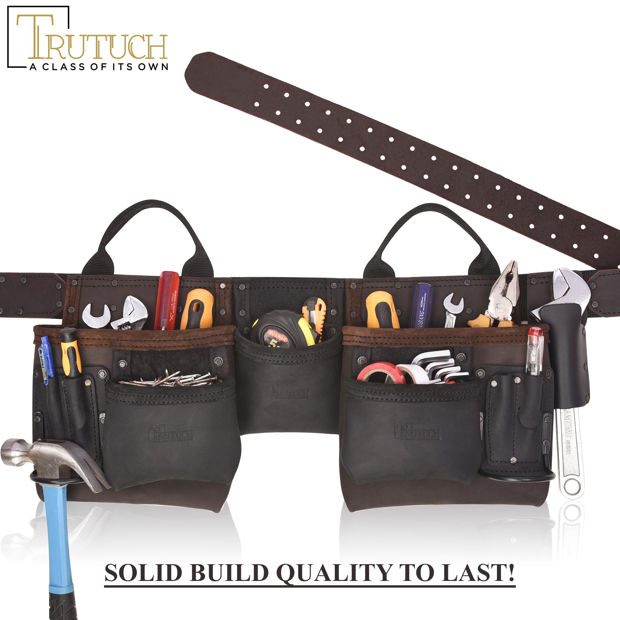 Trutuch Brown Combine Leather Tool Belt, Carpenter Tool Belt, Drywall Tool Belt for Handyman, TT-4030-R