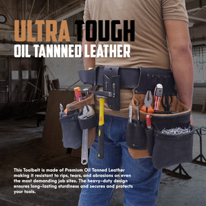 Trutuch Oil Tanned Leather Tool Belt, Framers Tool Belts, Electrician Carpenter Tool Bag Set, TT-3050-R