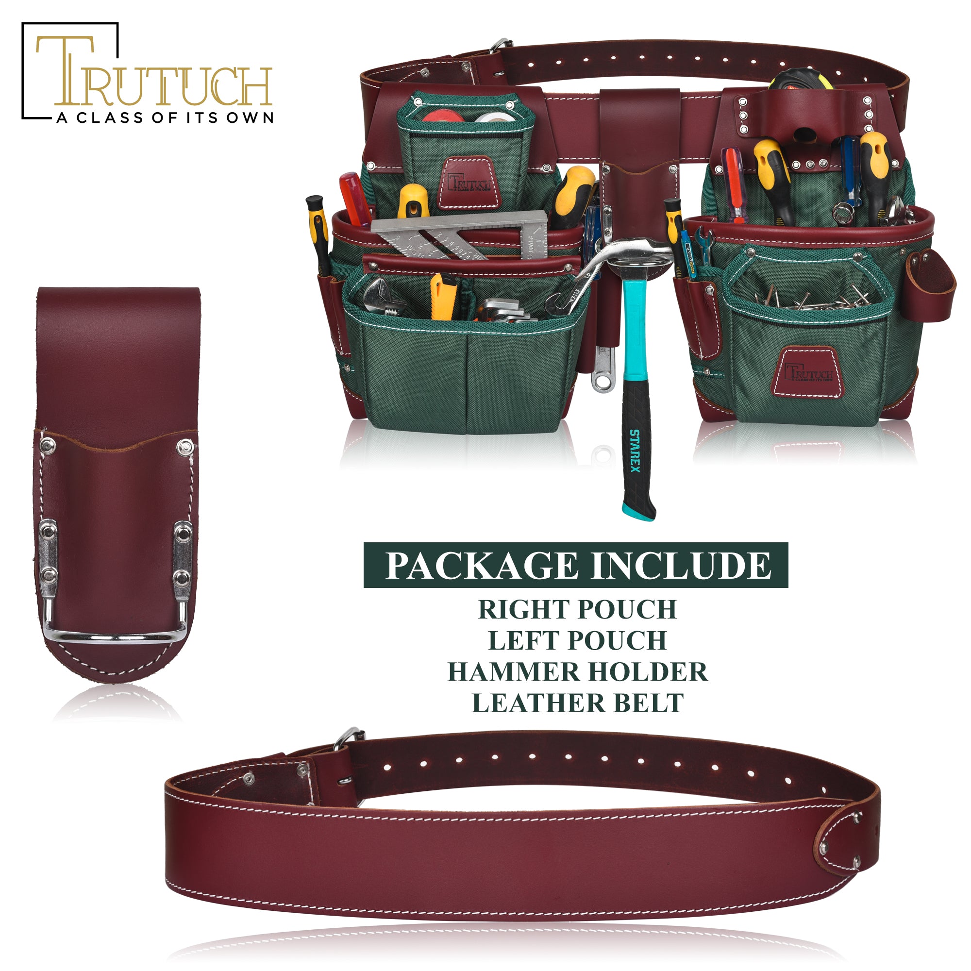 Trutuch Nylon and Leather Tool Belt, Framers Tool Belt, Electrician Carpenter Tool Bag Set, TT-1610-R