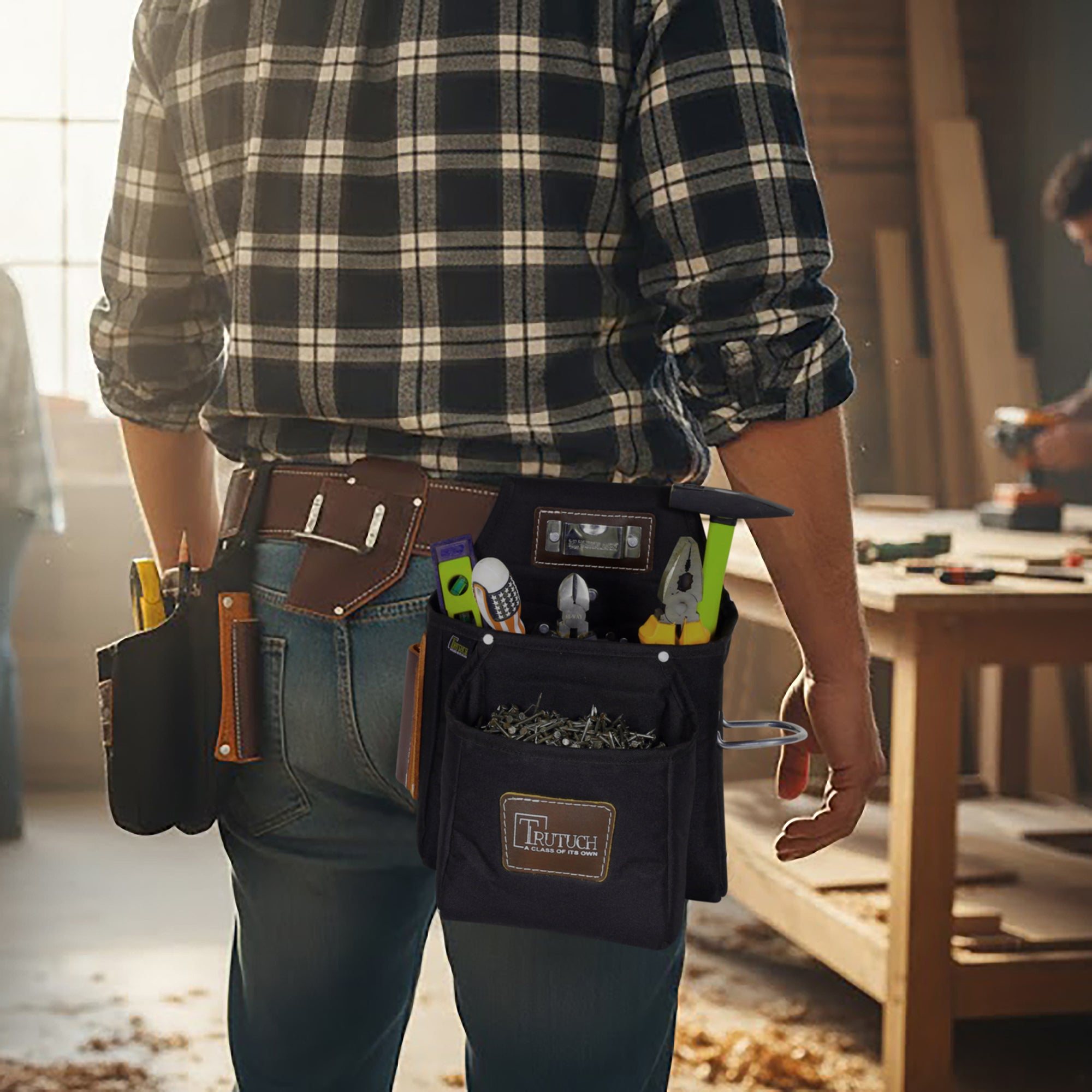 Trutuch Black Nylon & Leather Tool Belt with Leather Work Suspender, F ...