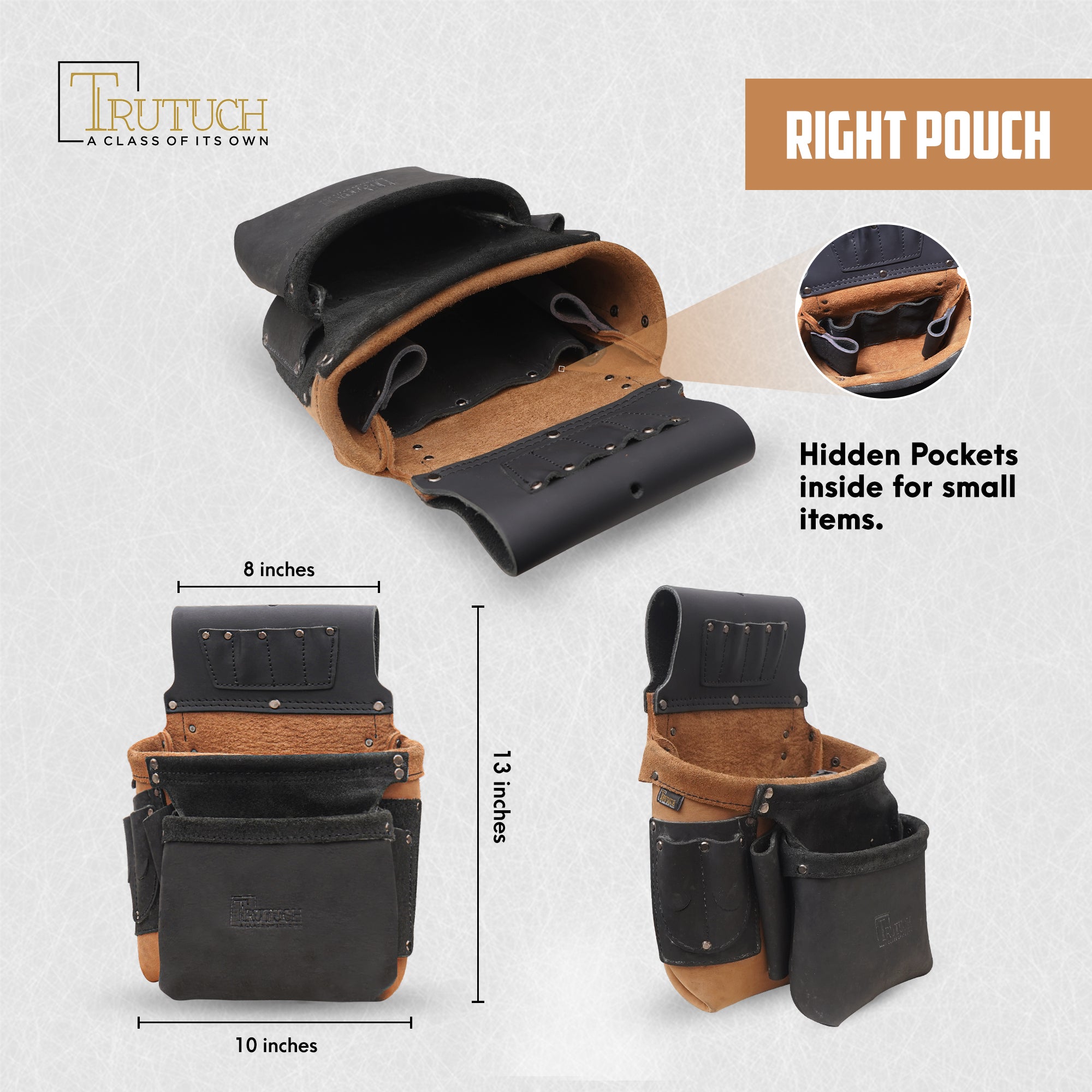 Trutuch Oil Tanned Leather Tool Belt with Leather Work Suspender, Framers Tool Belt, Electrician, Construction, Drywall Tool Belt TT-3050-R-7060-S