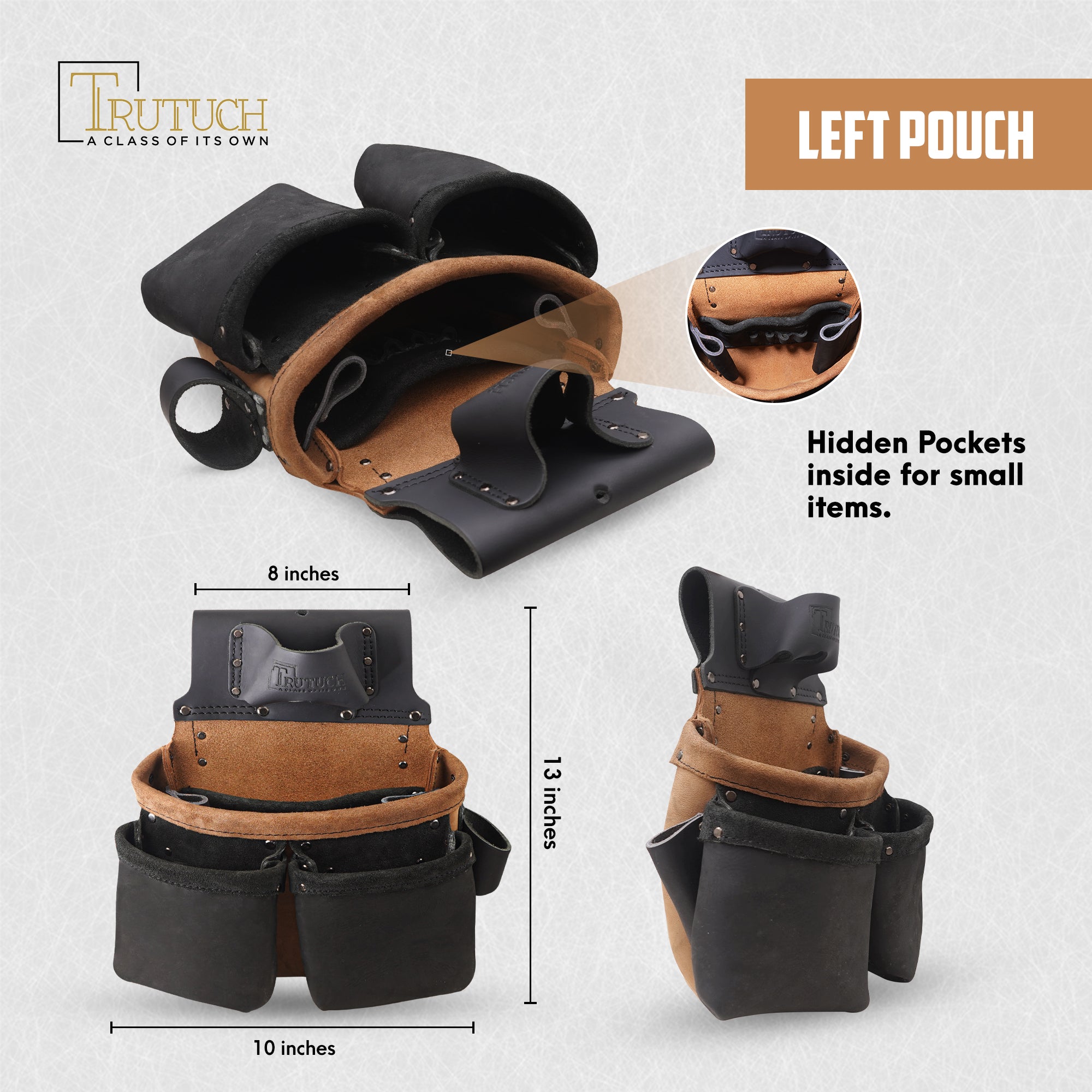 Trutuch Oil Tanned Leather Tool Belt with Leather Work Suspender, Framers Tool Belt, Electrician, Construction, Drywall Tool Belt TT-3050-R-7060-S