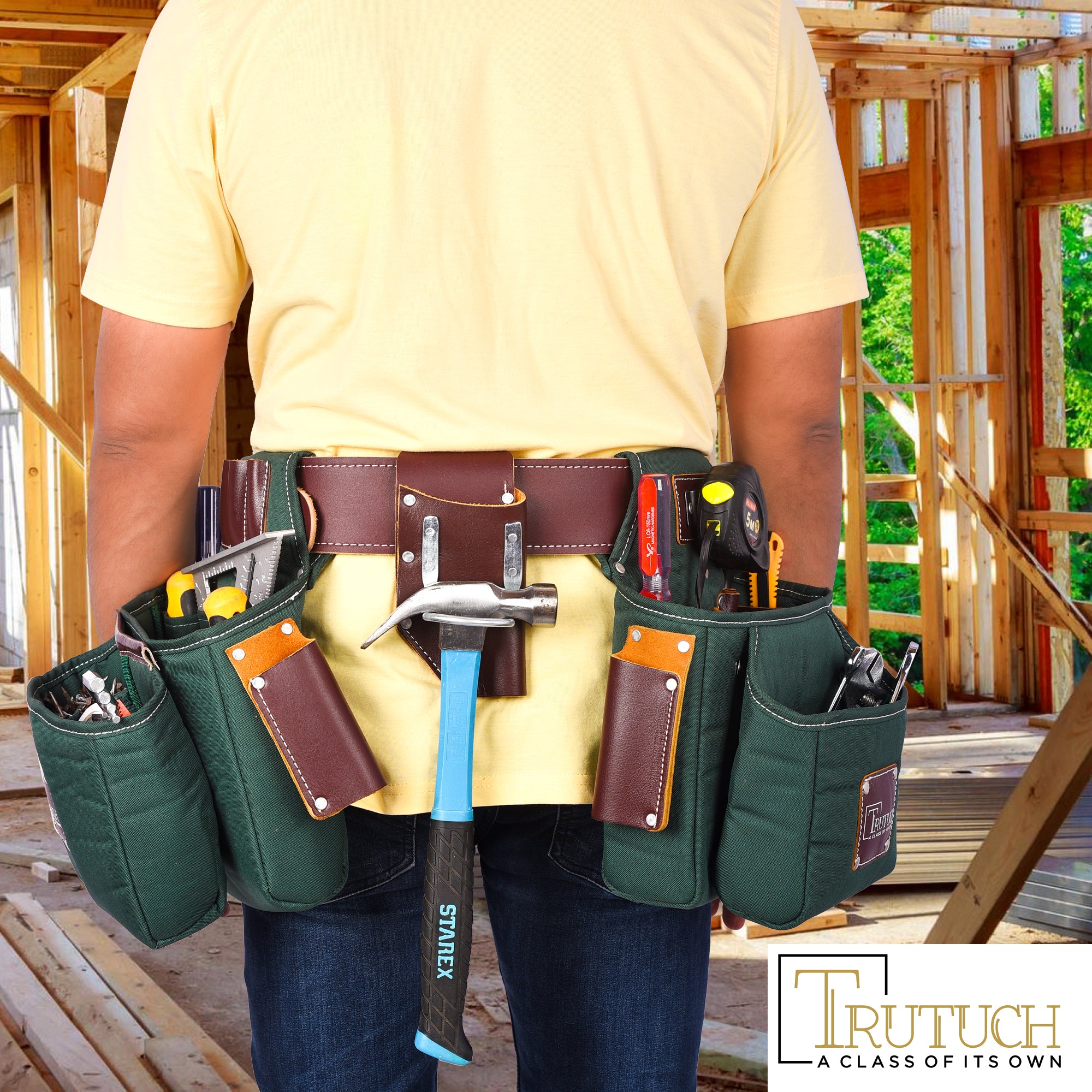 Trutuch Nylon & Leather Tool Belt, Framers Tool Belt, Electrician Carpenter Tool Bag Set, TT-1710-R