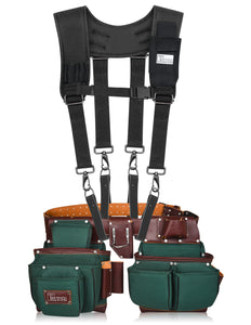 Trutuch Green Leather & Nylon Tool Belt with Nylon Work Suspender, Carpenter Tool Belt, Tool Bag, TT-1530-R-7040-S