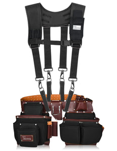 Trutuch Black Nylon & Leather Tool Belt with Nylon Work Suspender, Framers Tool Belt, Electrician, Construction, Drywall Tool Belt, TT-1520-R-7040-S