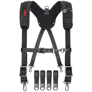 Trutuch Black Leather Work Suspenders with Cell Phone Pocket, Comfortable Padded Leather Tool Belt Suspenders, Maroon Suspension System, TT-7060-S