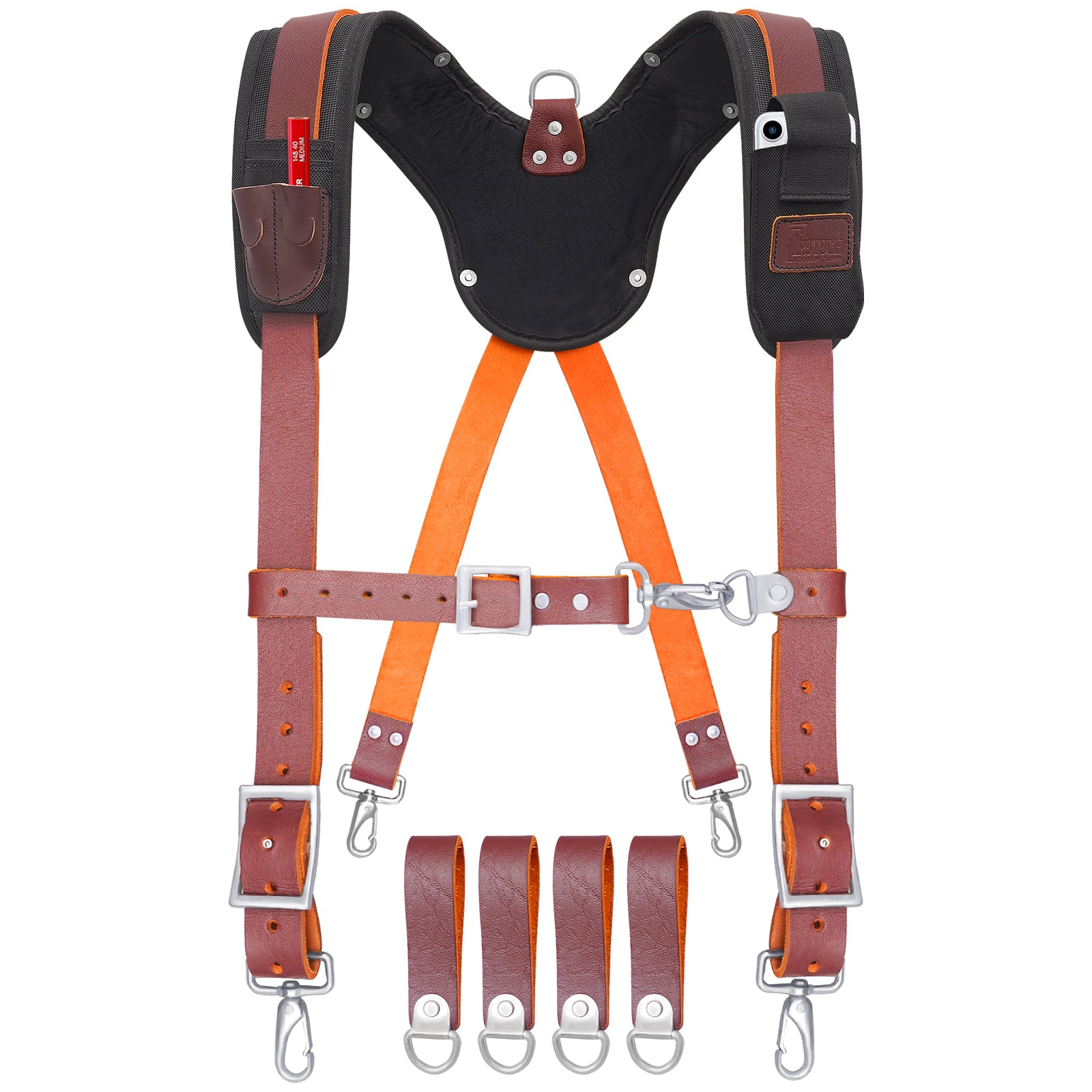 Trutuch Leather Tool Belt with Pocket Suspender, Carpenter Tool Belt, Tool Bag, TT-3000-R-7050-S