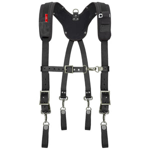 Trutuch Black Leather Work Suspenders with Cell Phone Pocket, Comfortable Padded Leather Tool Belt Suspenders, Maroon Suspension System, TT-7060-S