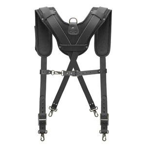 Trutuch Black Leather Work Suspenders with Cell Phone Pocket, Comfortable Padded Leather Tool Belt Suspenders, Maroon Suspension System, TT-7060-S