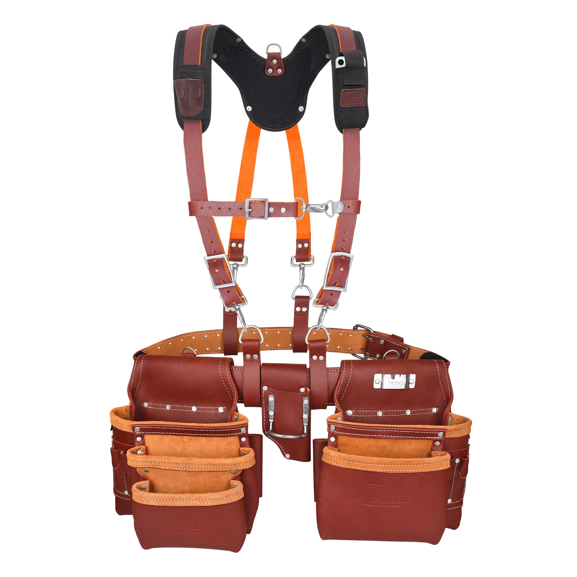 Trutuch Maroon Leather Tool Belt with Suspender, Carpenter Tool Belt, Tool Bag, TT-2000-R-7050-S