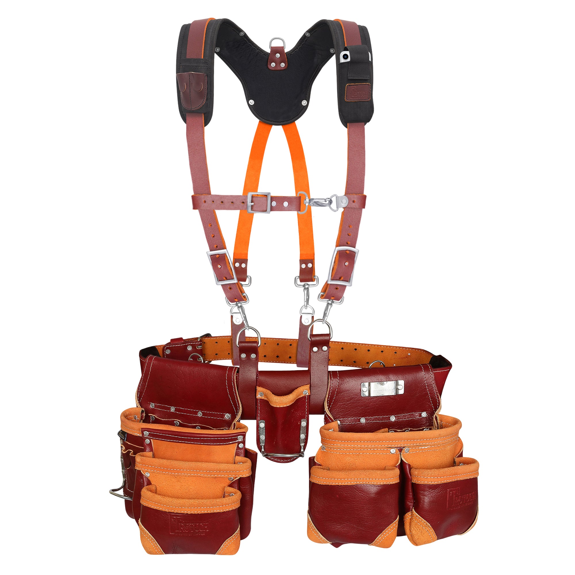 Trutuch Leather Tool Belt with Pocket Suspender, Carpenter Tool Belt, Tool Bag, TT-3000-R-7050-S