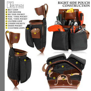 Trutuch Black Nylon & Leather Tool Belt with Leather Work Suspender, Framers Tool Belt, Electrician, Construction, Drywall Tool Belt, TT-1520-R-7030-S