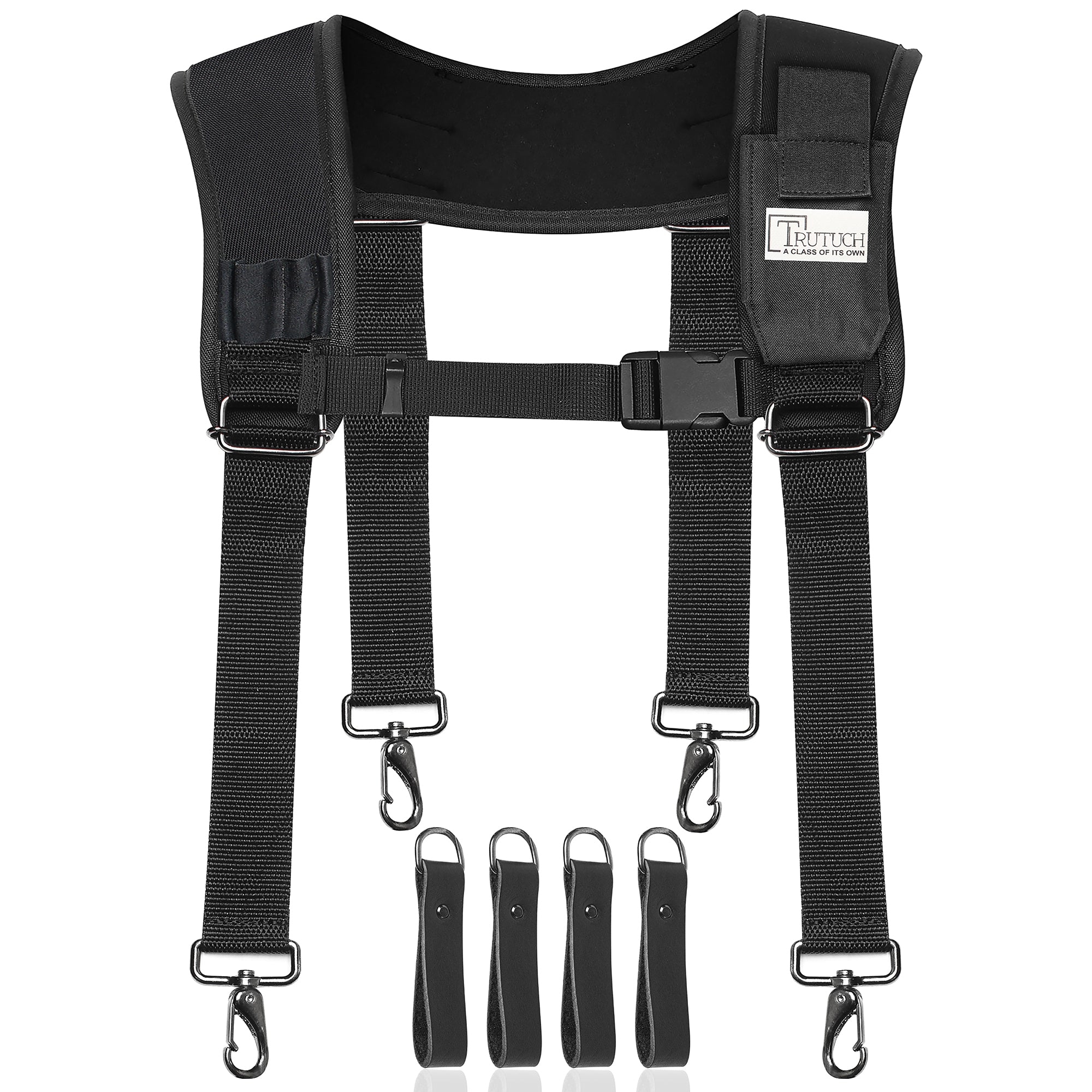 Trutuch Black Nylon & Leather Tool Belt with Nylon Work Suspender, Framers Tool Belt, Electrician, Construction, Drywall Tool Belt, TT-1520-R-7040-S