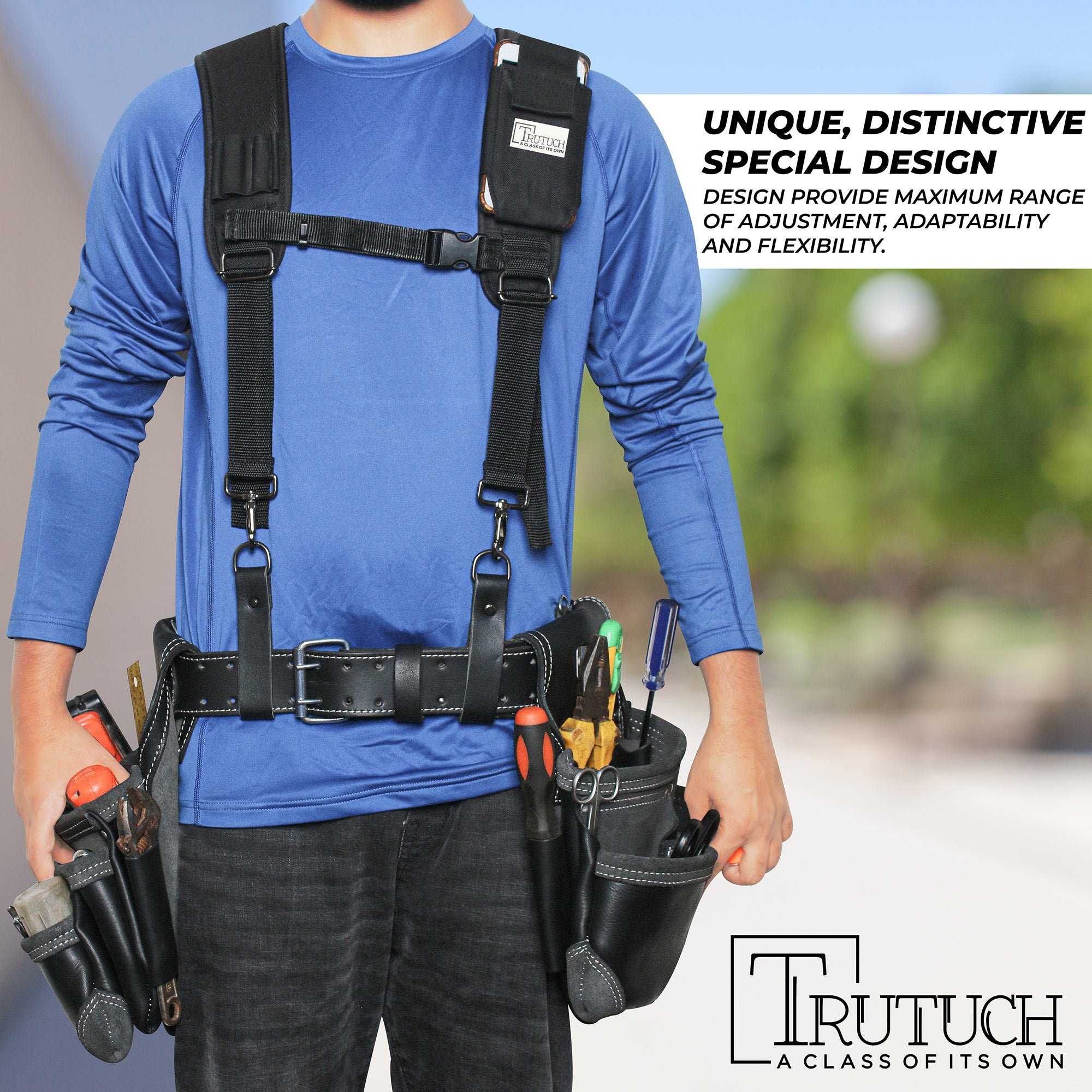 Trutuch Black Nylon & Leather Tool Belt with Nylon Work Suspender, Framers Tool Belt, Electrician, Construction, Drywall Tool Belt, TT-1520-R-7040-S