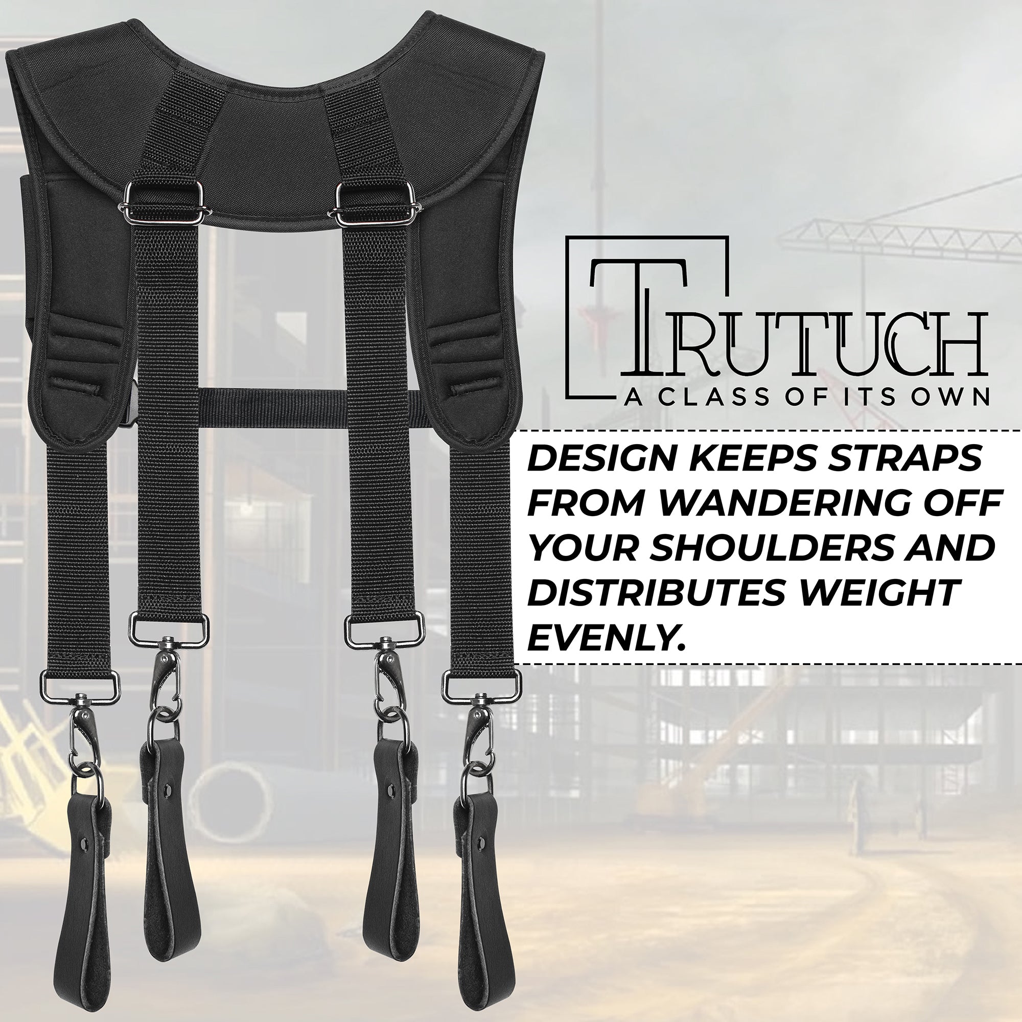 Trutuch Black Nylon & Leather Tool Belt with Nylon Work Suspender, Framers Tool Belt, Electrician, Construction, Drywall Tool Belt, TT-1520-R-7040-S