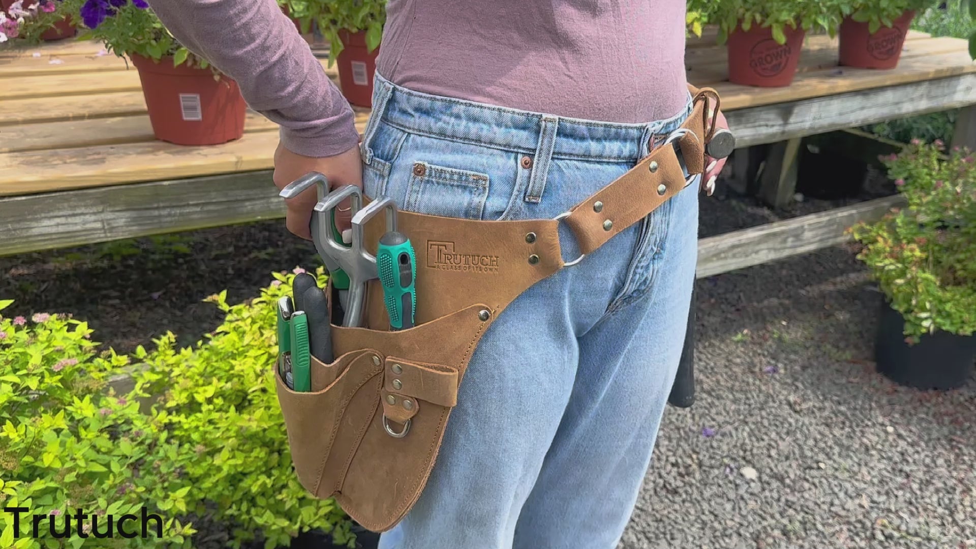 Trutuch Leather Garden Tool Belt for Men Women, Gardening Tool Pouch, Gardener Apron, Holster Pouch, Florist Belt, TT-5010-G