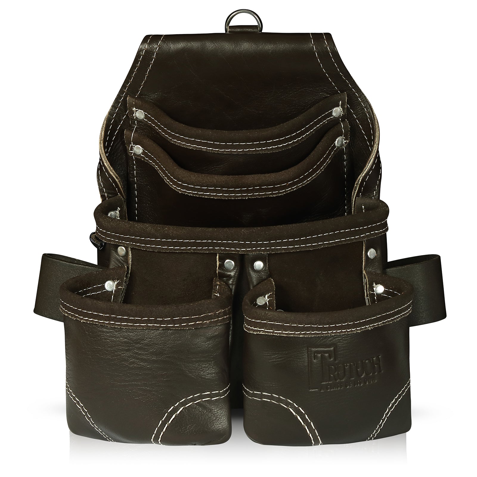 Trutuch Leather Carpenter tool Pouch With Belt, Double Outer Pockets, Chocolate Color, TT-200-P-710-B