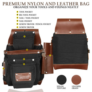 Trutuch Nylon and Leather Tool Belt, Nylon Tool Bag for Carpenter, Tool Pouch, Electrician, TT-1520-R