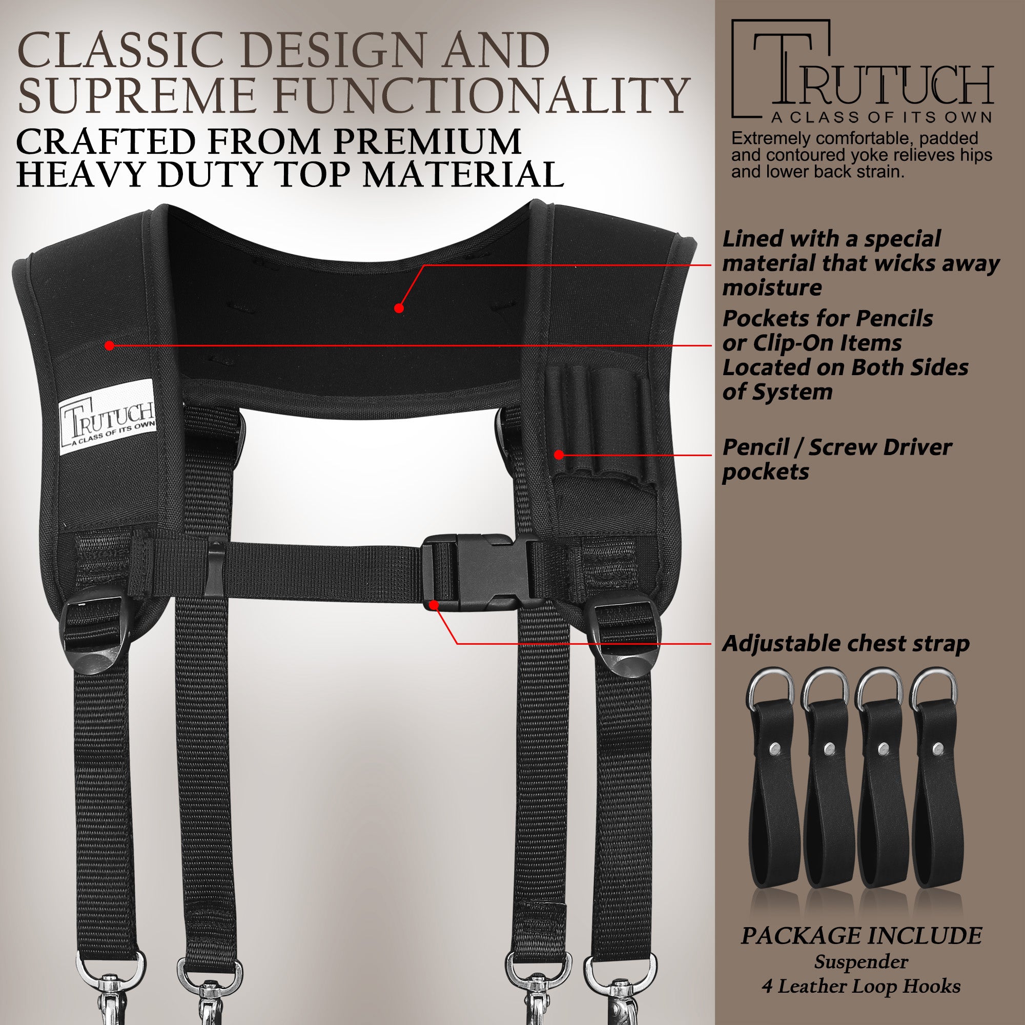 Trutuch Green Leather & Nylon Tool Belt with Nylon Work Suspender, Carpenter Tool Belt, Tool Bag, TT-1530-R-7040-S