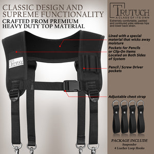 Trutuch Black Nylon & Leather Tool Belt with Nylon Work Suspender, Framers Tool Belt, Electrician, Construction, Drywall Tool Belt, TT-1520-R-7040-S