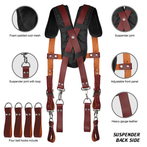 Trutuch Maroon Leather work Suspenders, Tool Belt Suspenders, Suspension System, TT-7000-S