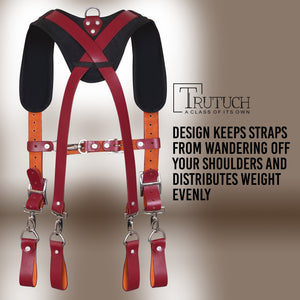Trutuch Leather Tool Belt with Pocket Suspender, Carpenter Tool Belt, Tool Bag, TT-3000-R-7010-S