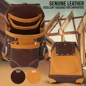 Trutuch Grain Leather Carpenter Tool Pouch, 10 Pockets, Drywall Tool Pouch, Leather Tool Pouch for Men, TT-100-P